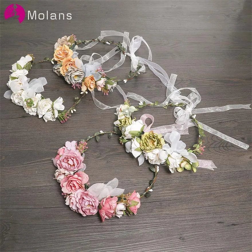 MOLANS Muti-color стимуляция цветов листья модные повязки для волос для женщин четыре цвета ремесленный тканый ротанг свадебное украшение