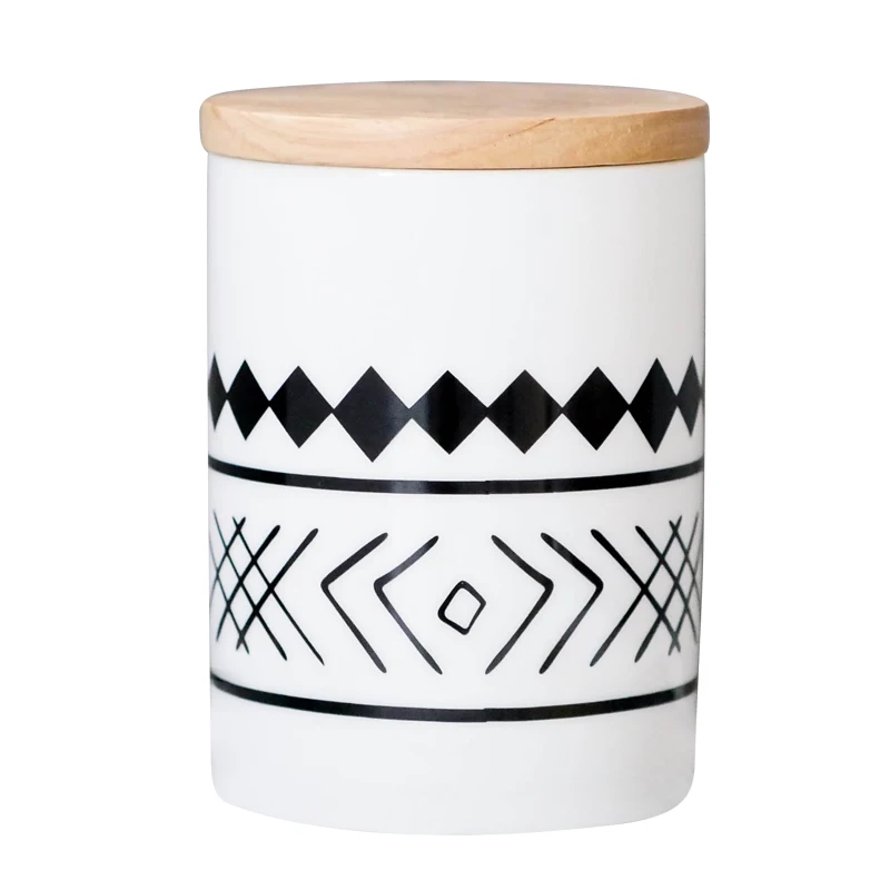 

Geometry Prints Ceramic Storage Can with Wood Cover Nordic Style Sealed Jars for Tea/Cookies/Nuts Storage Box Home Decor
