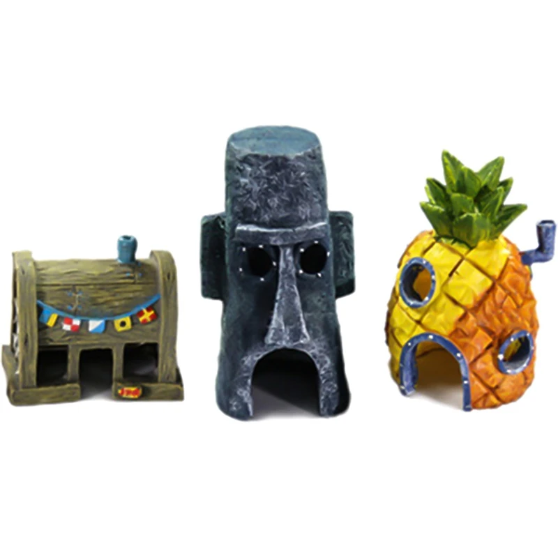 

New Creative Mini Aquarium Squidward House Pineapple Cartoon House Home Fish Tank Aquarium Decor