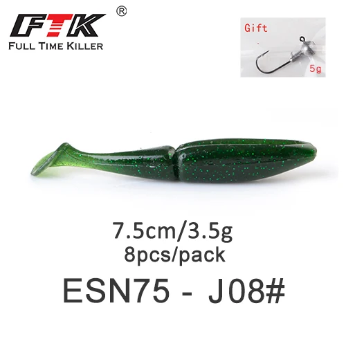 8pcs-ESN75-J08 Приманка для рыбалки от ftk 70 мм/75 мм/85 мм/100 мм воблеры Shad Карп мягкие приманки для рыбалки Swimbaits силиконовые джиг искусственные приманки - Цвет: 8pcs-ESN75-J08
