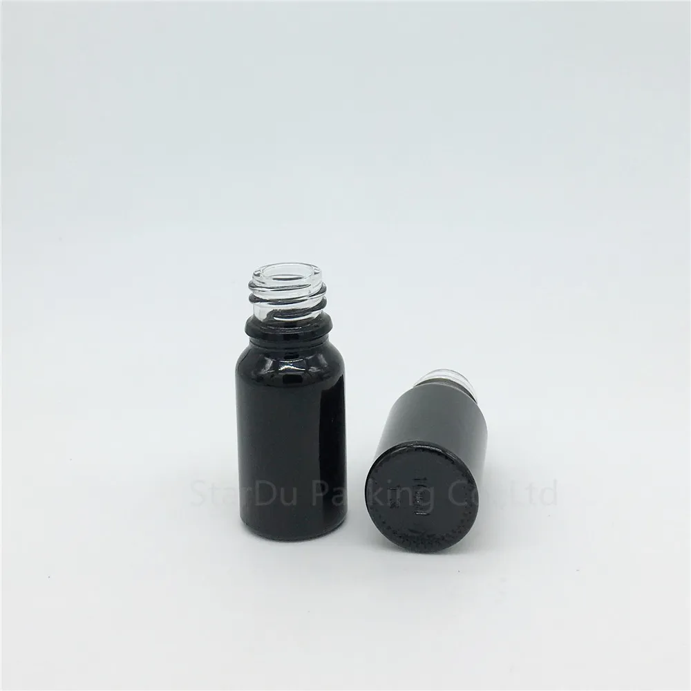 

600pcs 10ML Black Glass Bottle Serum container Sample Vials Essential Oil Bottle with screw cap Perfume bottle
