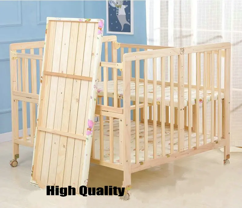 Multifunctional Twins Bed With Bedding Set and Mosquito Net, Bed can Extend and can Joint With Adult Bed, Pine Wood Baby Crib