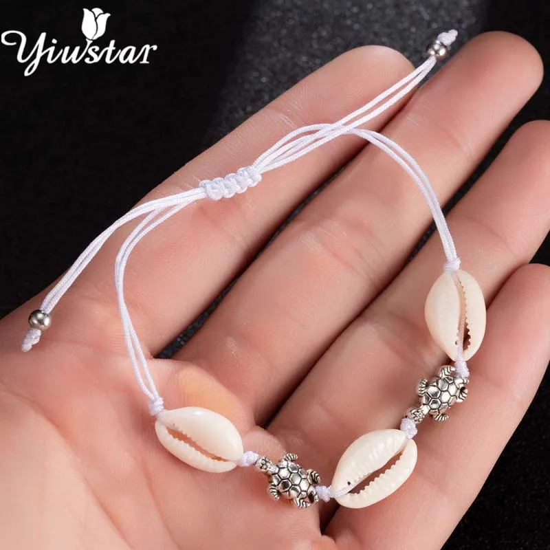 Yiustar Sea Animal Turtle Beach Shell Choker Bracelets Bangles Women hombre Boho Jewelry Hand Knit Bracelet Summer Conch Gifts | Украшения