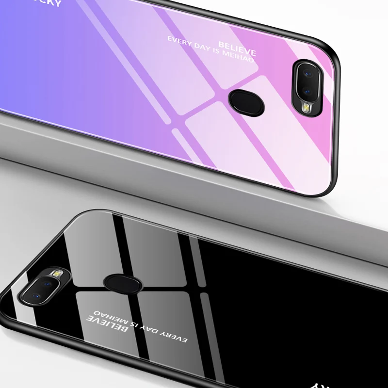 Чехол из закаленного стекла для OPPO Realme 2 Pro градиентный цвет синий луч Аврора