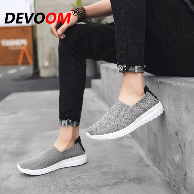 Мужские кроссовки без шнуровки темно-синие дышащие для прогулок удобная