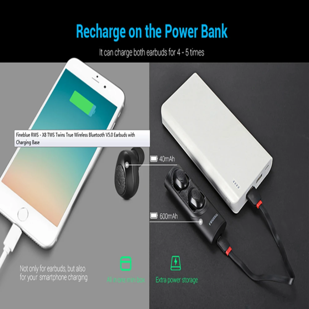 Fineblue RWS-X8 TWS Twins True wireless Bluetooth V5.0 наушники с зарядной базой многофункциональные и