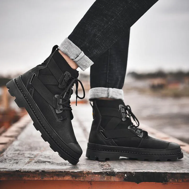 CMSOLO/зимние ботинки теплые зимние плюшевые мужские кожаные черные Нескользящие