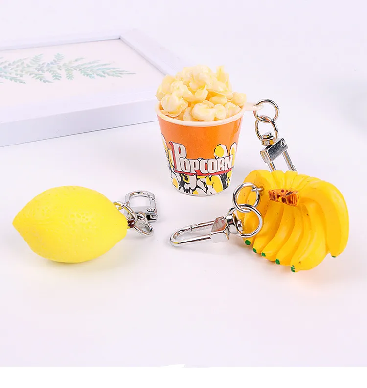 Забавный брелок с попкорном банан и лимон для женщин Новинка DIY сумки креативная