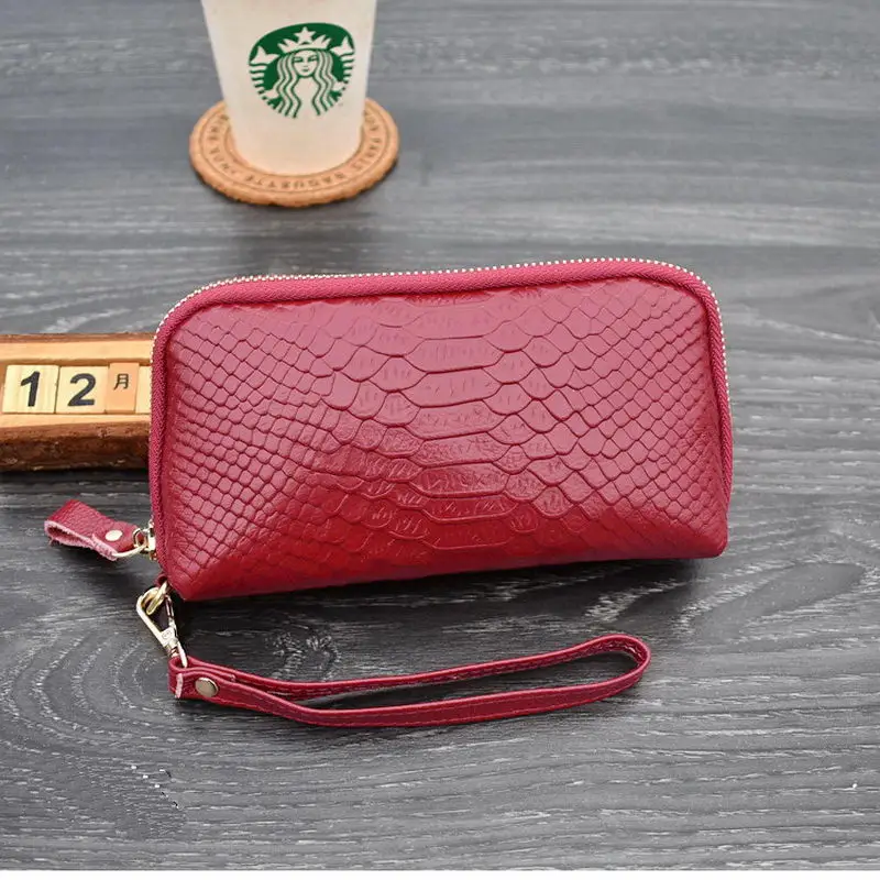 FUNMARDI Genuine Leather Female Clutch Wallet Serpentine Designer Women Bag Phone Card Mini Bags For Women Clutch Bag WLHB1984 - Цвет: Бургундия
