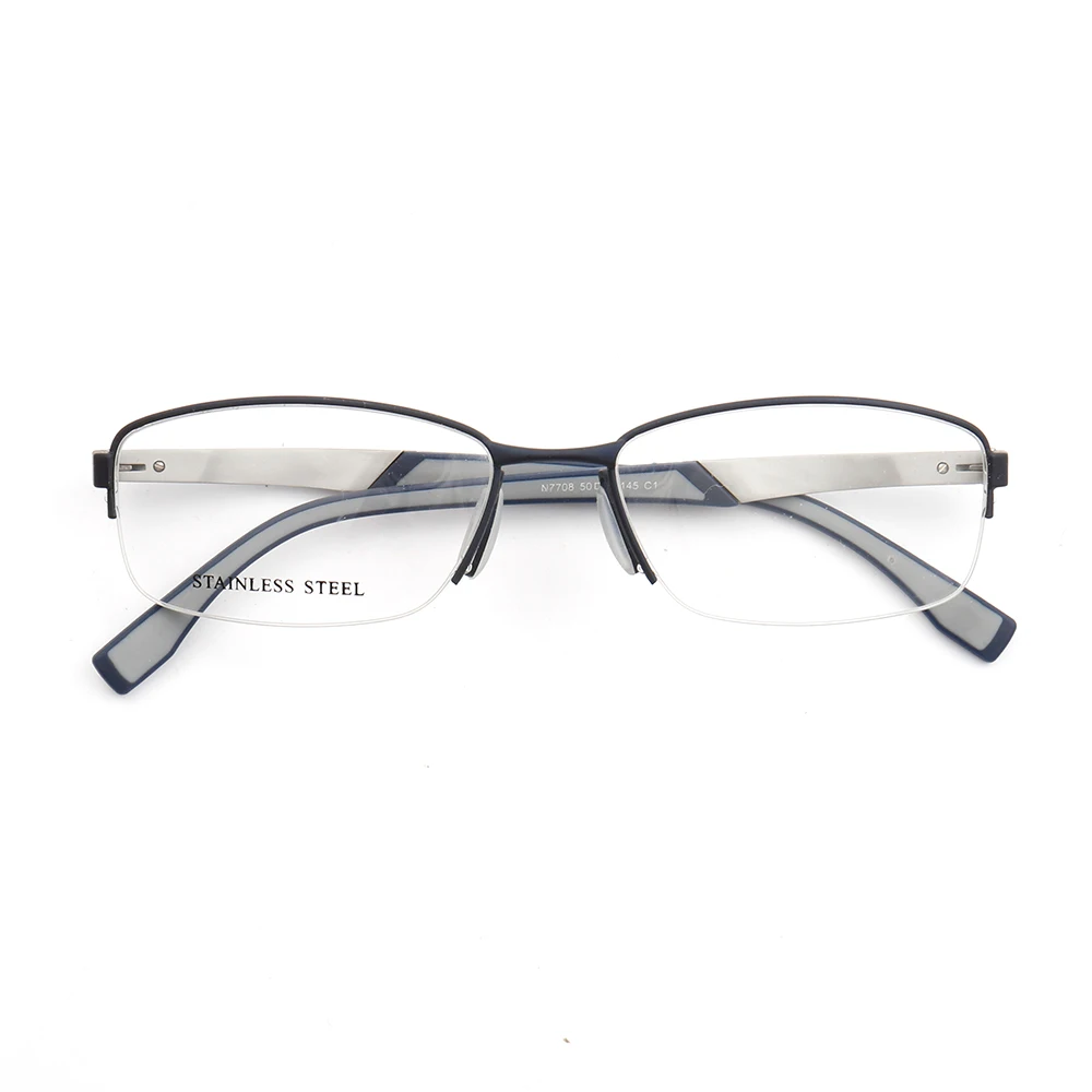 

YOUTOP Half-rim Women's Myopia Anti-blue Ray Frame Men's Fashion Square Eyeglasses Striped Stainless Steel Eyewear N7708