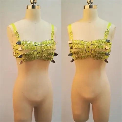 Neon Green Ручная работа, сексуальный, 4 ряда, в клетку, бюстгальтер, топ, сверхмощный, неоновый, зеленый, ПВХ, бюстгальтер, топ, в стиле панк, готика, для косплея, для танцоров, пояс - Цвет: Neon Green