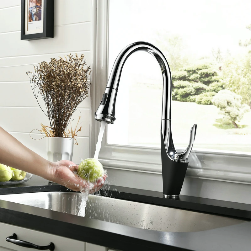 Kitchen Faucet with Dual Function Pull Down Spray Head Single Hole Commercial Handle High Arc Level Beelee BLW054 | Обустройство дома