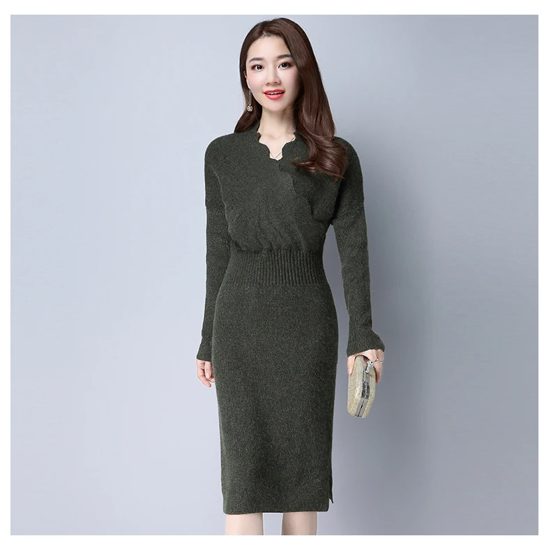 Женское трикотажное платье-свитер с длинным рукавом сексуальное облегающее