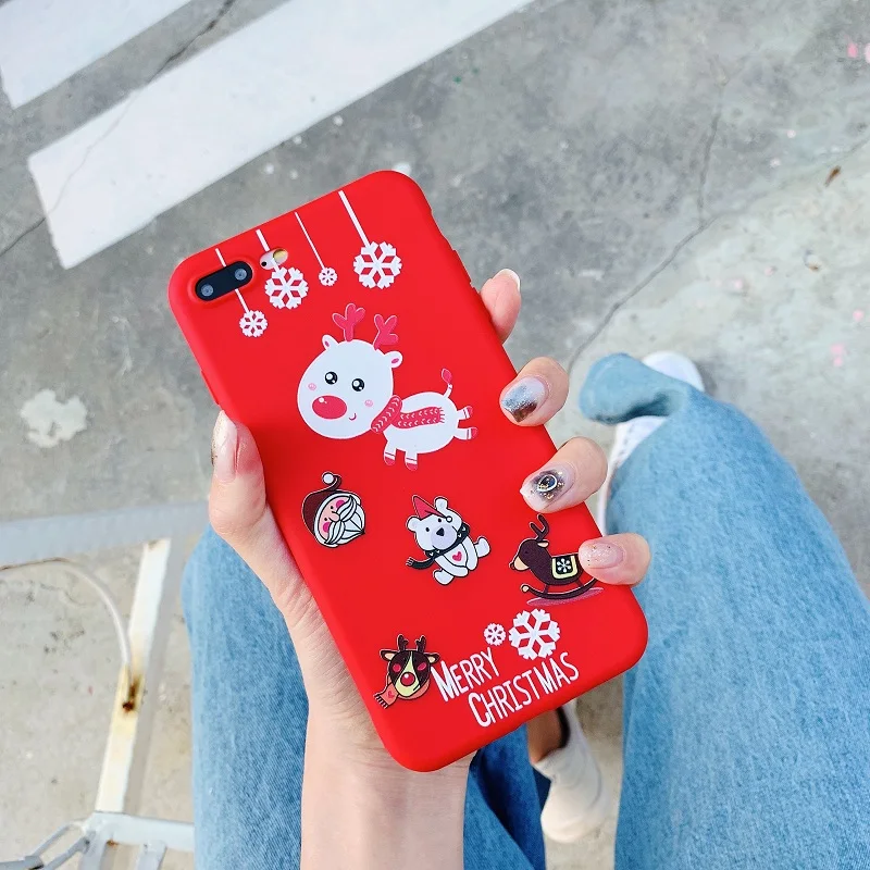 Милый Рождественский чехол для iPhone 7 8 6 6S Plus X рисунок личи олень животное