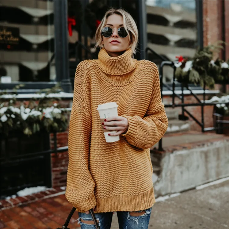 Knitted Sweater Pure Color Large Code OL Commuter High Necked Women's Coat | Женская одежда