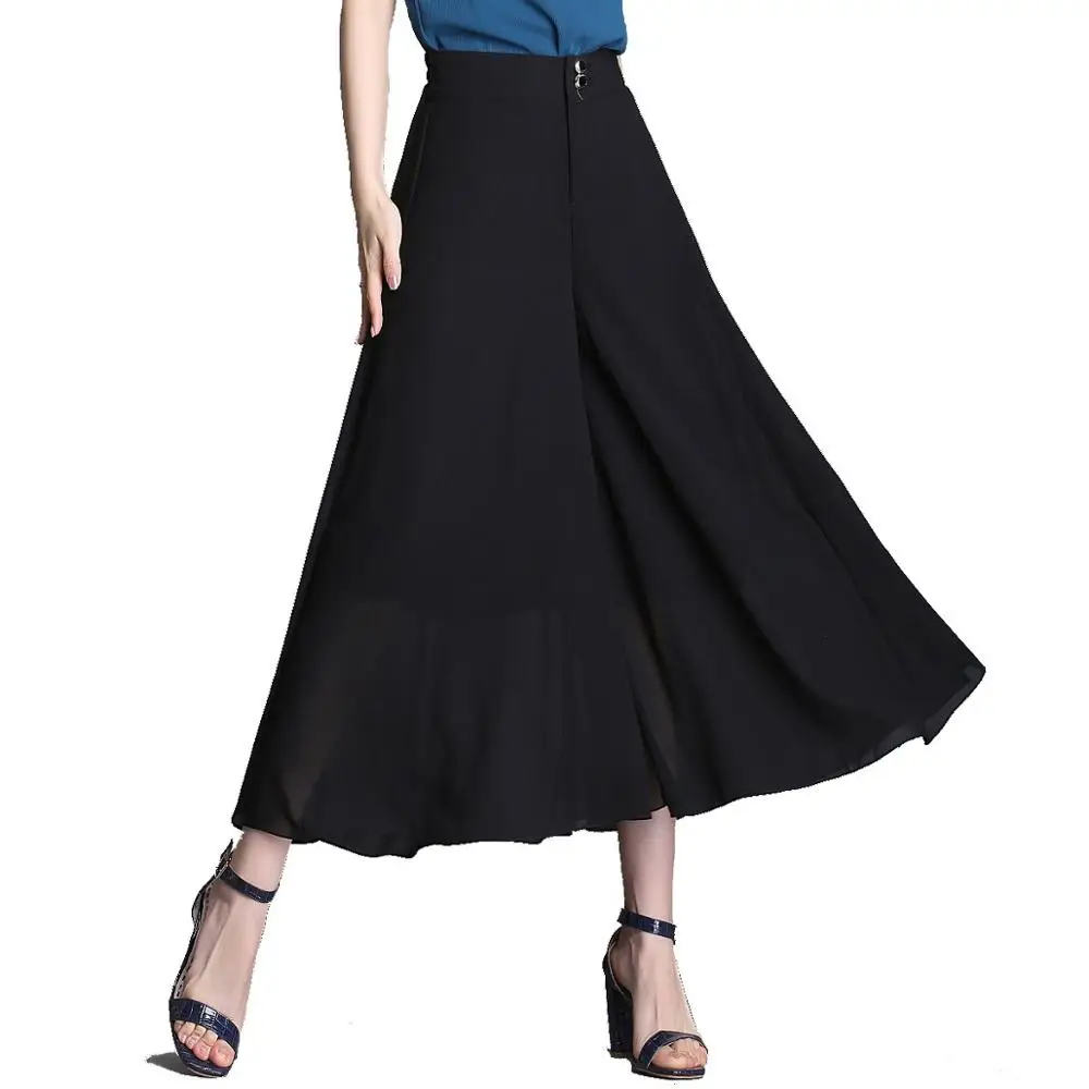 

Women's High Waist Grey Black Chiffon Wide-Leg Pants Pleated Loose Flared Pants Trousers Plus Size S-4XL