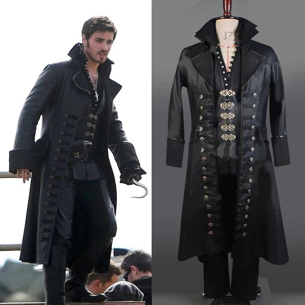Once Upon A Time-disfraz de capitán Hook, conjunto completo de chaqueta, disfraz de Carnaval para Halloween, hecho A medida