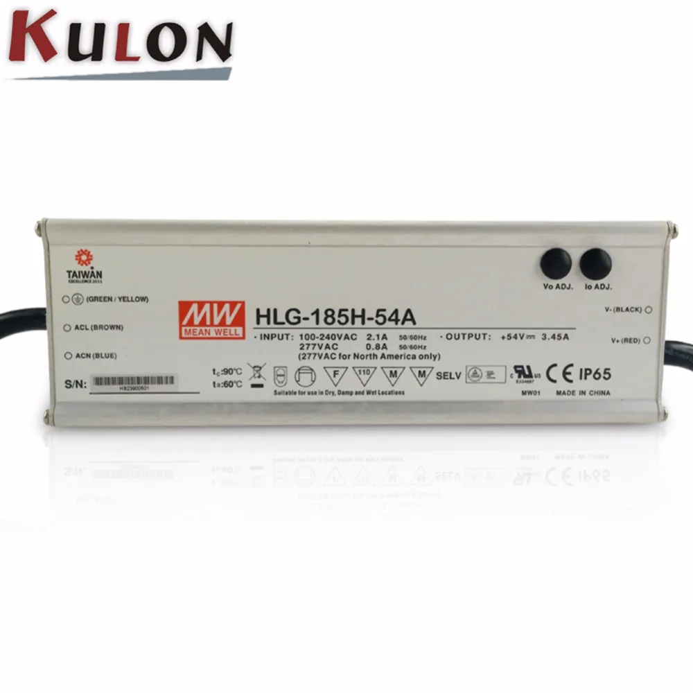 

Оригинал MEAN WELL HLG-185H-54B 185W 3.45A 54V meanwell Регулируемый источник питания IP65 Водонепроницаемый Светодиодный драйвер с функцией PFC