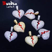 bubble letter broken heart necklace pendant charms chain for men real gold plated hip hop jewelry