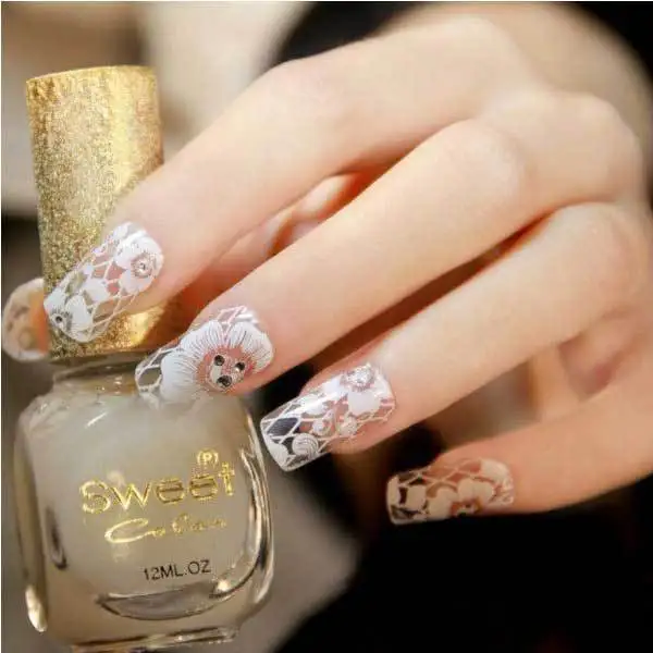 BuyGenton 9-16 Transparent White Lace Crystal DIY Nail Sticker | Дом и сад