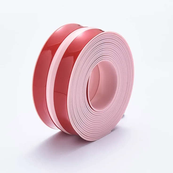 Pink Новинка! ПВХ уплотнительная лента для кухни, ванной комнаты, стены, водонепроницаемая, защита от плесени, для раковины, стык, щелевая наклейка, угловая линия, клейкая лента - Цвет: Pink