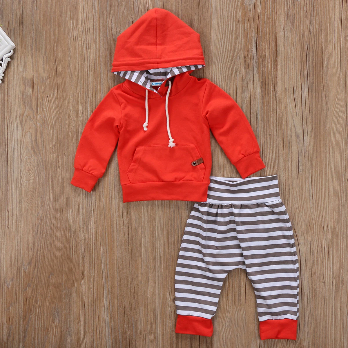 Red Stripes Autumn 2Pcs Newborn Kids Baby Boys Tops Hoodie T-shirt+ Shorts Pants Outfit