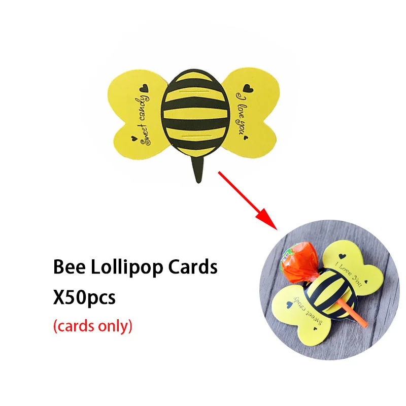cards x50pcs 6 шт. вечерние одноразовые тарелки с рисунком шмеля и пчелы из мультфильма, соломенные украшения для вечеринки на день рождения для детей 6 человек - Цвет: cards x50pcs