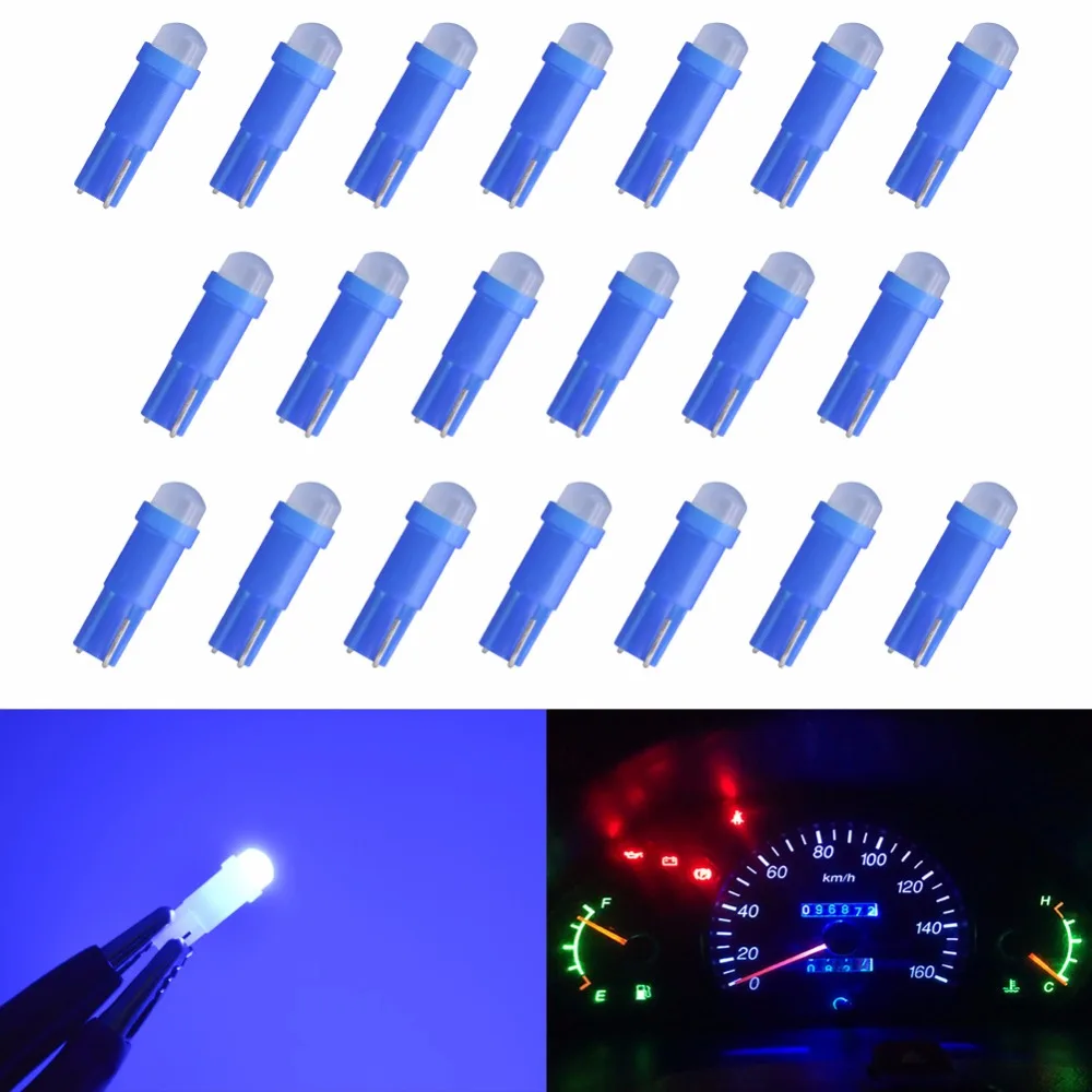

20pcs T5 Instrument Bulb 1 COB LED Dashboard Licence Plate Speed Wedge Light 7 Colors Blue Ice Blue Green Red White Amber Pink