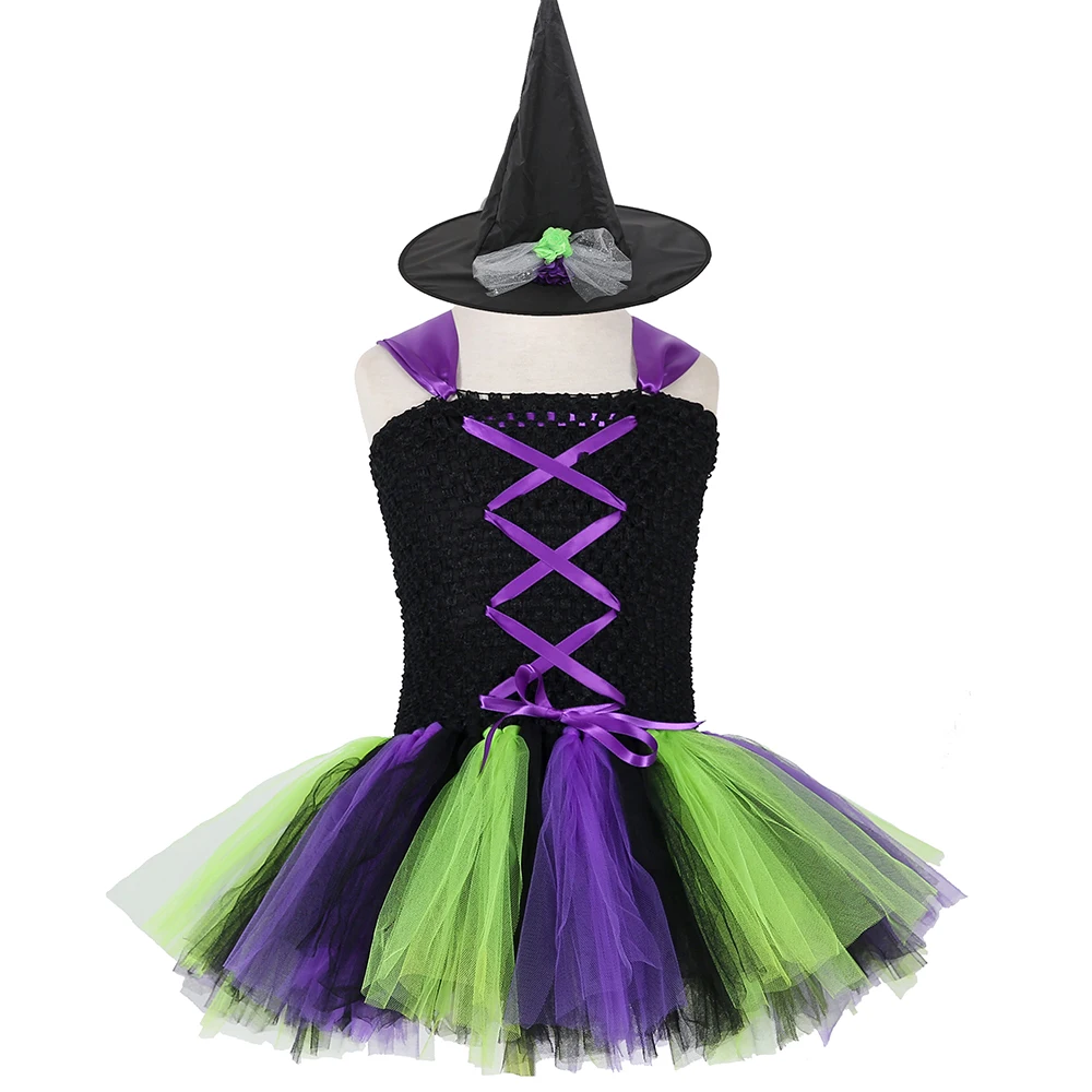 Платье с юбкой-пачкой для девочек зеленое фиолетовое и черное платье ведьмы