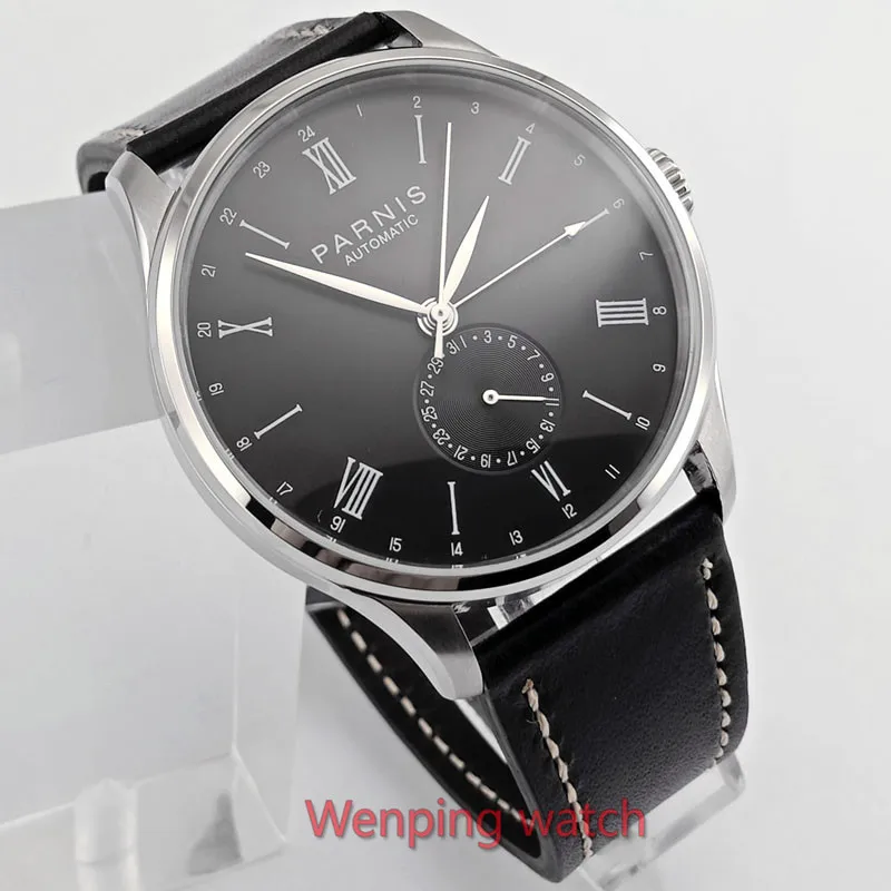 W2497 42 мм Parnis черный или белый циферблат кожаный ремешок Asia Automatic GMT наручные
