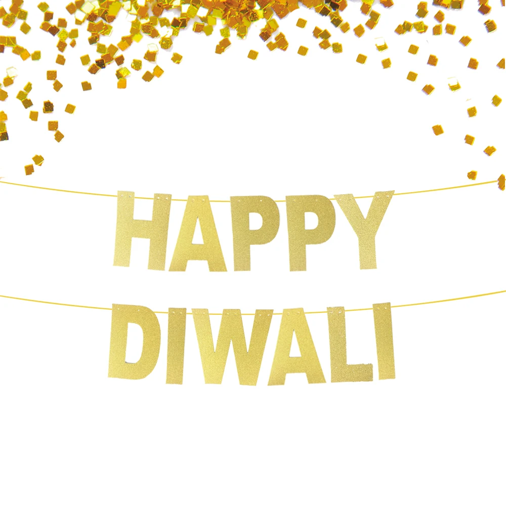 Блестящие золотые украшения Diwali счастливый баннер фестиваль светильник знак