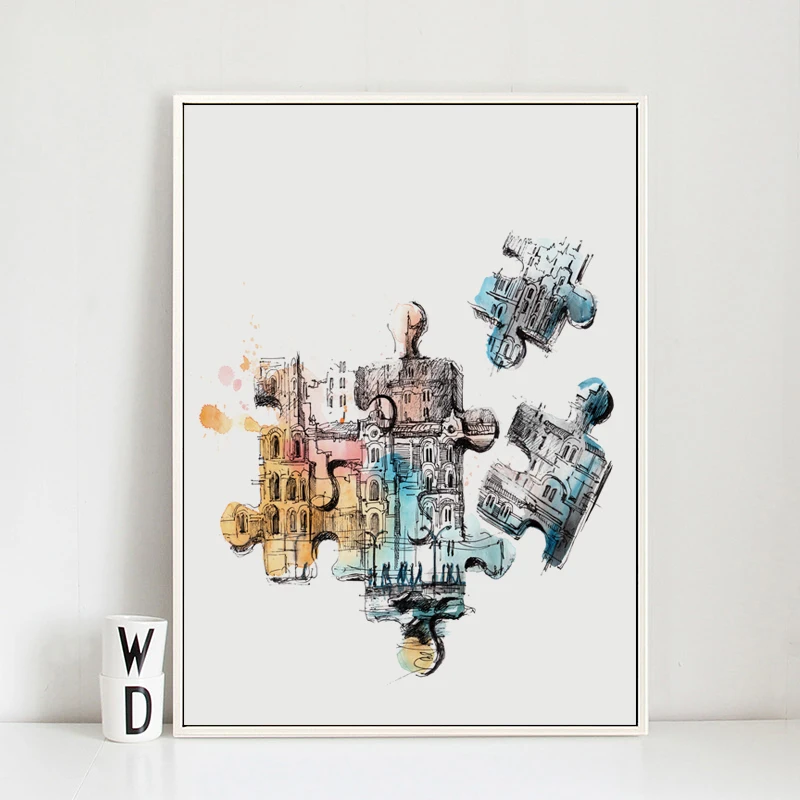 Абстрактная картина пазл с лампочками Картина на холсте А4 и А3 07 г|watercolors abstract|print