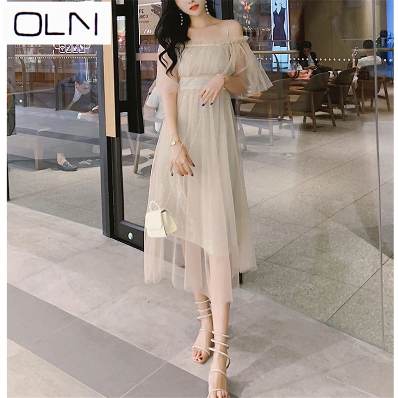 Vestidos платье OLN Корейская версия слинг на одно плечо новые летние темперамент