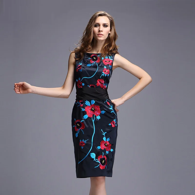 Женское платье-карандаш винтажное вечернее платье до колена с цветочной