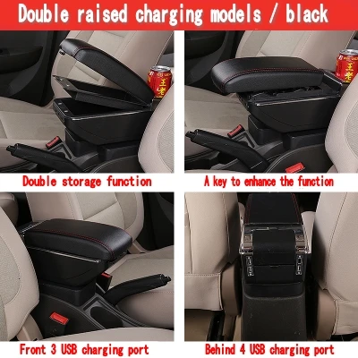 Для Yaris подлокотник коробка Vios подлокотник коробка центральный магазин содержимое коробка с подстаканником пепельница универсальная модель - Название цвета: Double USB Black Red