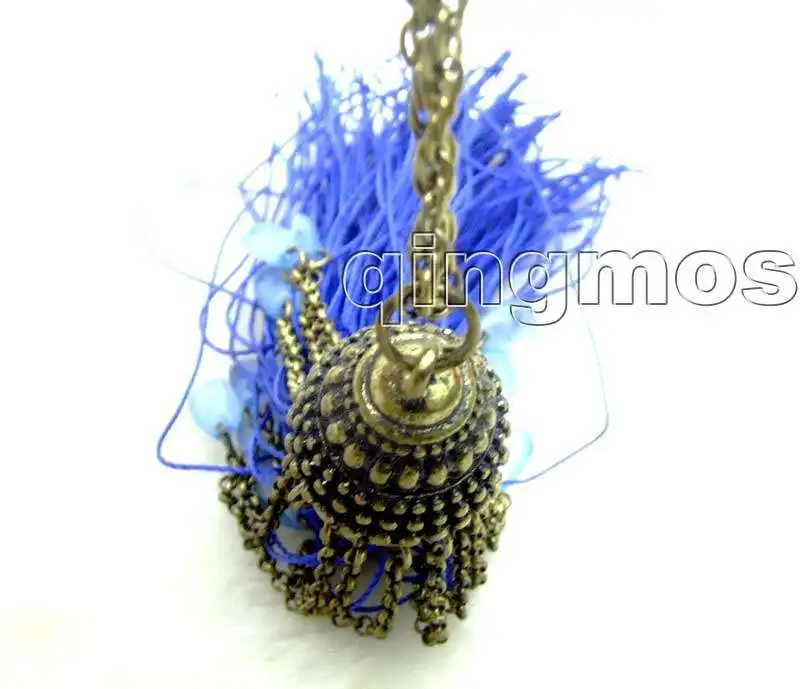 Ожерелье женское длинное из синей шелковой нити 28-32 дюйма 110 мм  Украшения