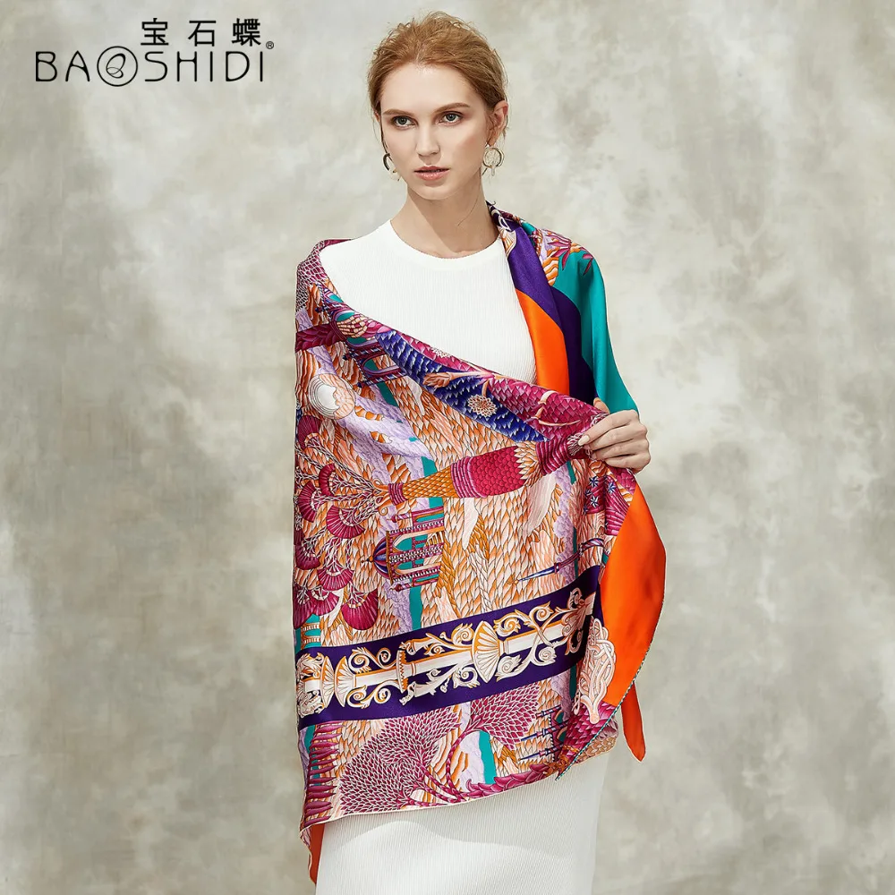 [BAOSHIDI]100% silk scarf 16m/m thick Infinity 132*132cm Scarves women Elegant brand scarfs fashion lady shawl woman hijab |