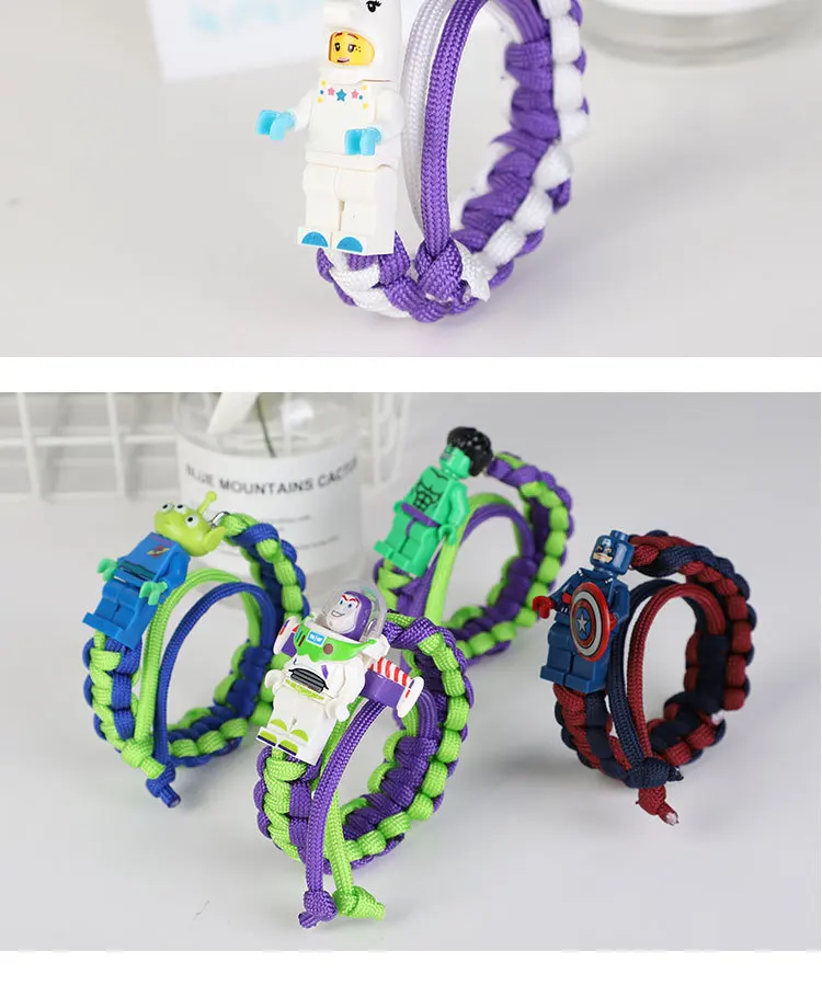 Buzz Lightyear Paracord браслет для детей супергерой Железный человек розовый Бэтмен Дарт Вейдер кролик Единорог строительные блоки кирпичи игрушки