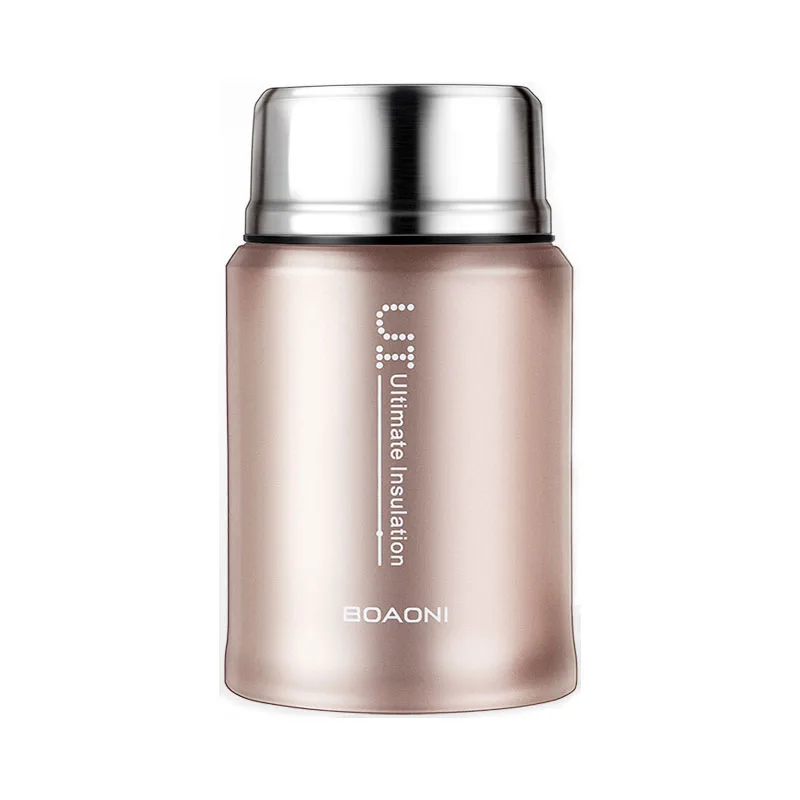 Sliver 600ml BOAONI, 750 мл, термос, банка для еды с вакуумной изоляцией, нержавеющая сталь, термо-бокс для кухни, контейнер для еды, сохраняющий тепло, со складной ложкой - Цвет: Sliver 600ml
