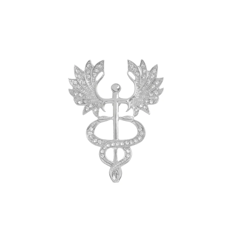 Caduceus s Медицинские Броши коллекция Кристалл кадуцеус нейрон скорая помощь пробирка шприц зуб шпильки золото серебро ювелирные изделия для доктора медсестры - Окраска металла: Caduceus s