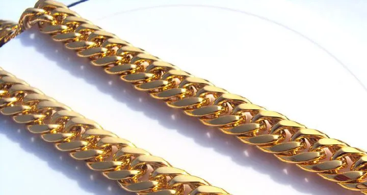 Тяжелая Мужская 24 K твердая позолоченная Толстая кубинская цепочка для ожерелья
