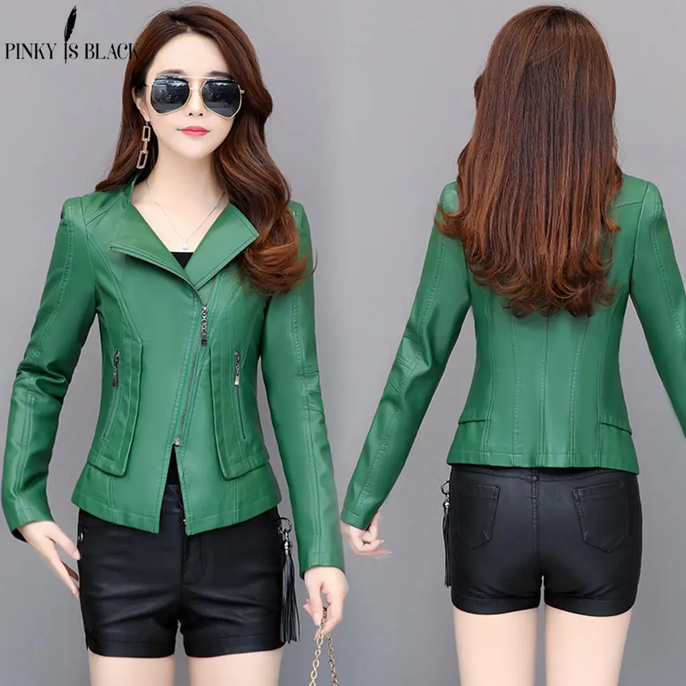 

PinkyIsblack Plus Size S-4XL Women Leather Jacket 2021 New Women Jackets Solid Slim Casual PU Leather Motorcycle Jackets Coats