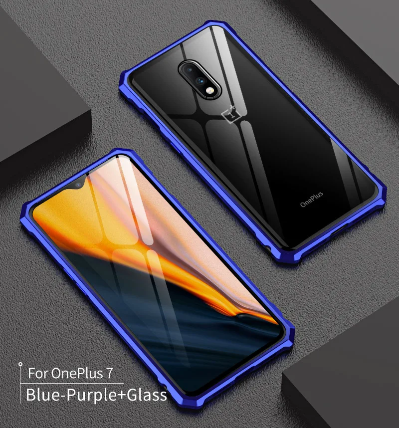 One Plus 7 Pro металлический бампер рамка с прозрачным закаленным стеклом задняя