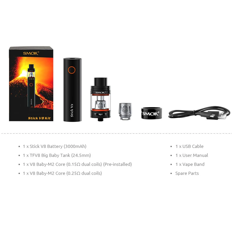 Оригинальная электронная сигарета Pen SMOK Stick V8 Kit EGO AIO Vaporizer VS X8 Vape 22 S173|vape pen|v8 kiteleaf i |