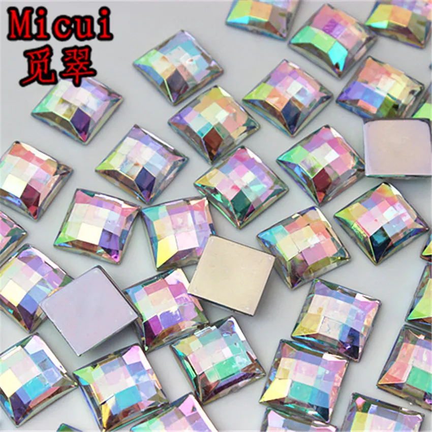 Micui 8 /10/ 12 /14 мм кристалл AB Квадратные Стразы с плоским основанием акриловые