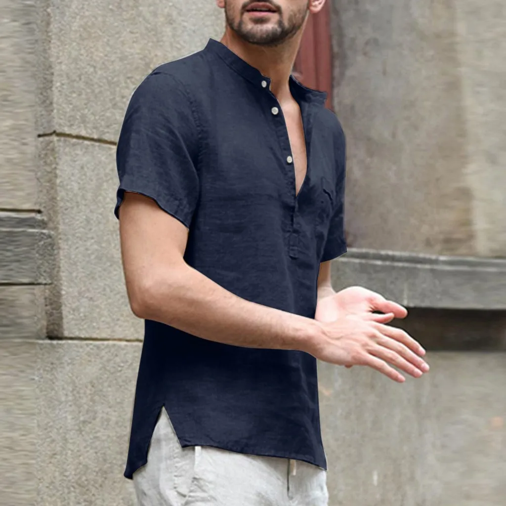 Мужская рубашка размера плюс мешковатые хлопковые льняные топы одноцветные