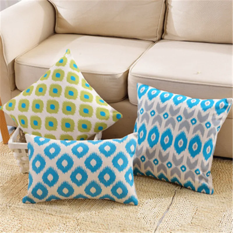 Наволочка для подушки льняная наволочка синяя геометрический скандинавский