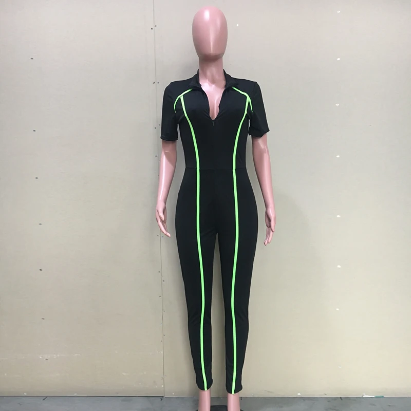 Большой неоновый зеленый полосатый бандажный комбинезон женский винтажный