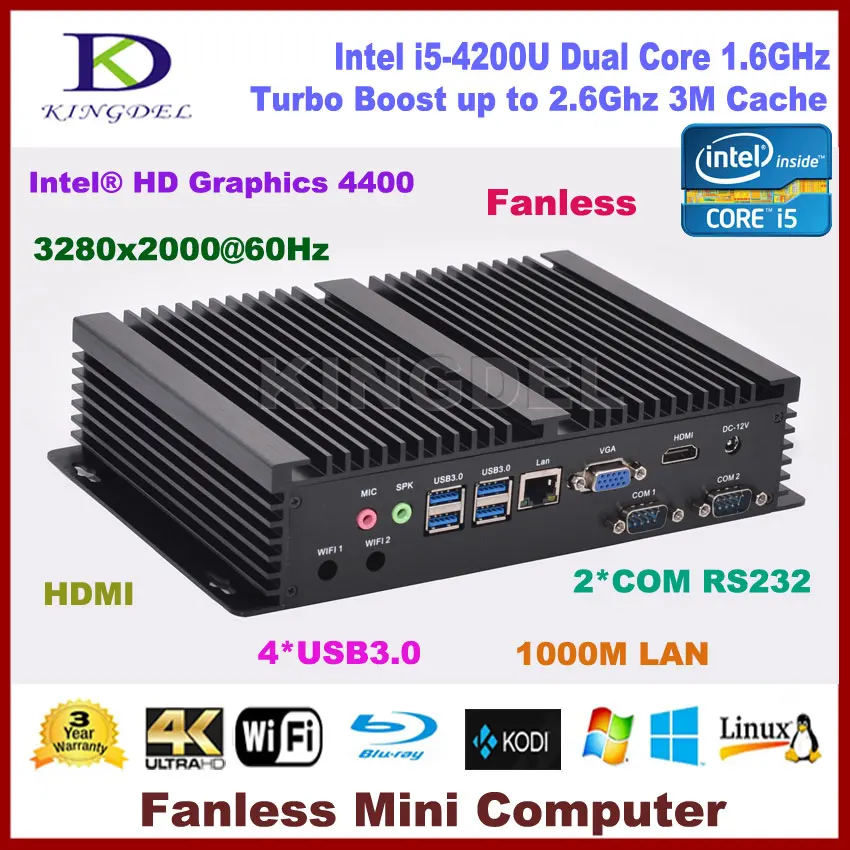 

Fanless mini desktop computer 8G RAM+128G SSD Intel Core i5 4200U,HDMI, Gigabit LAN 2 COM RS232, WiFi,VGA,Windows 10