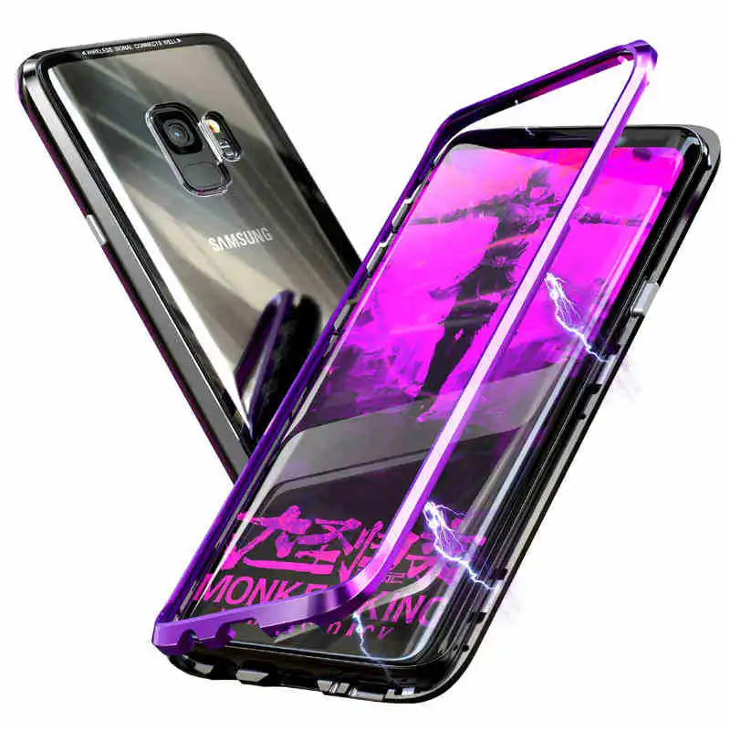 Металлический магнитный двухсторонний стеклянный чехол для samsung Galaxy 2018 Note 9 8 S8 S9